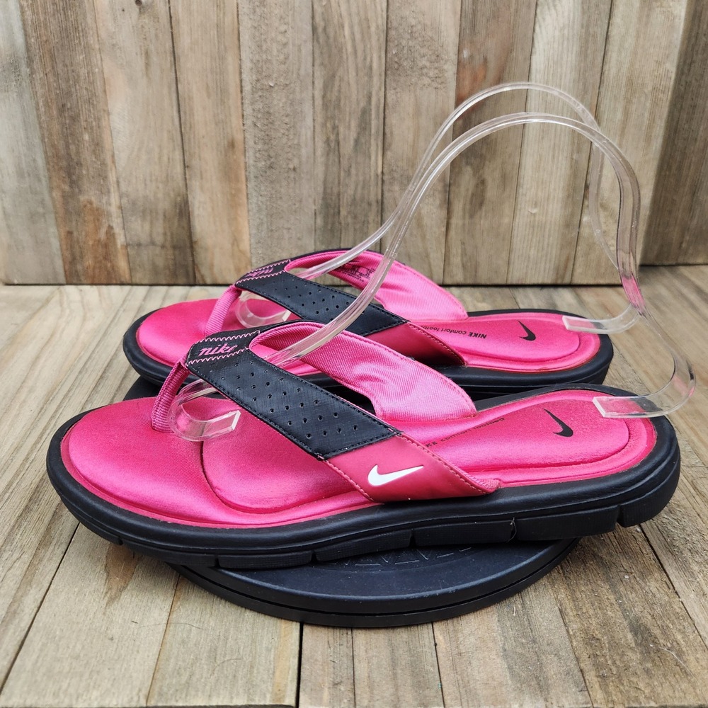 Nike Comfort Footbed Flip Flops Womens size 9 Pink Black Athletic Thong Sandals